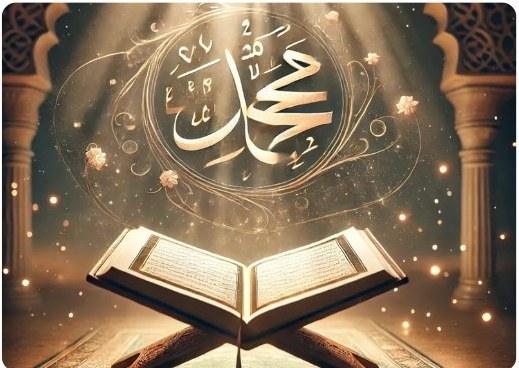 A softly lit illustration in warm gold and green. An open Qur'an rests on a carved wooden bookstand, its pages catching the light. Above it…